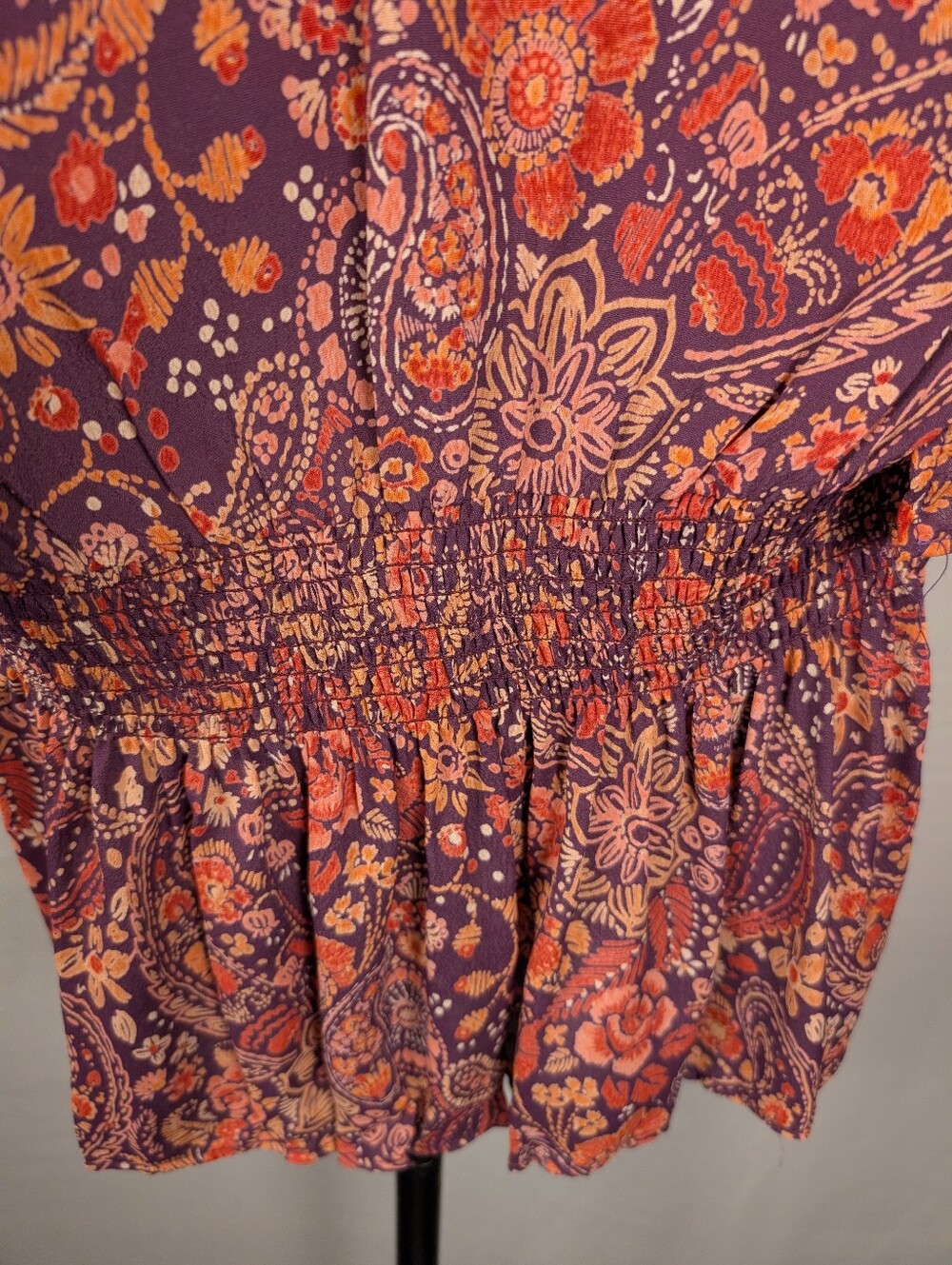 A-202 Angie Purple Paisley Floral Smocked Peplum Blouse NWT Large - Picture 6 of 12